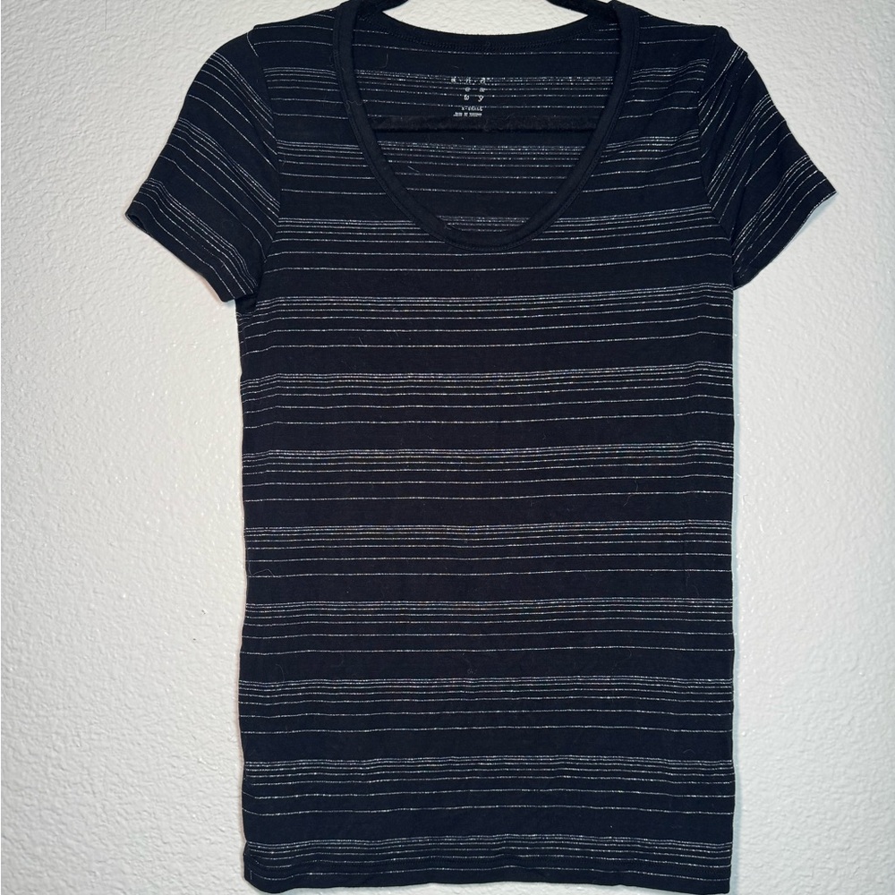 a new day Black Short Sleeve Scoop Neck Tee with Silver Stripes